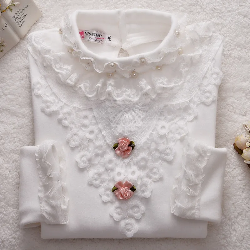 Модные весенние кружевные рубашки для маленьких девочек топы 2018 хлопковые с