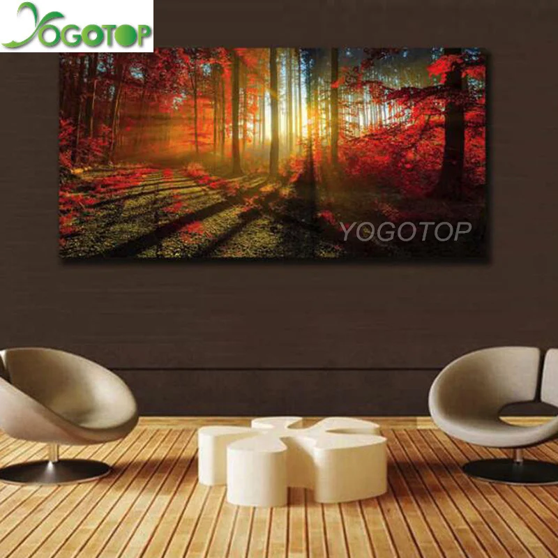 YOGOTOP большой 5D DIY алмазная живопись красный закат Лес Дерево пейзаж Алмазная
