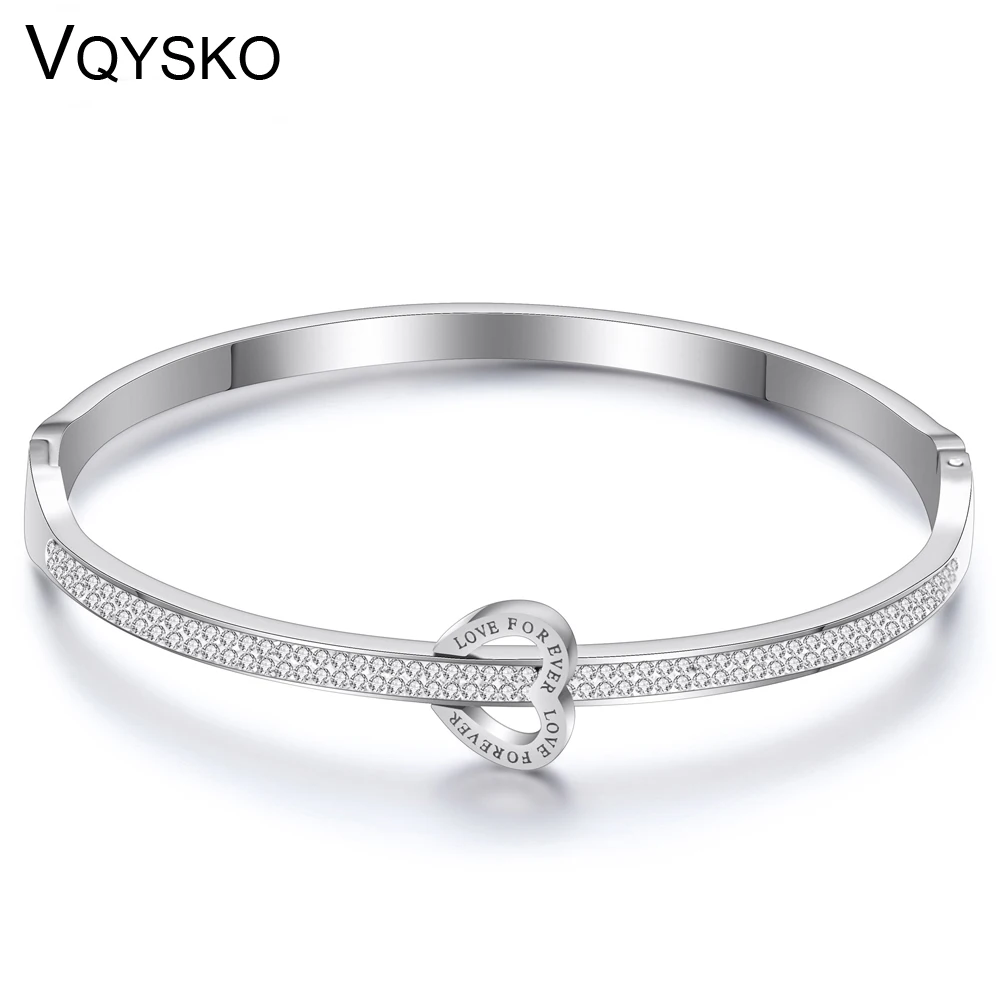 

Luxury Stainless Steel Bracelets Bangles With Crystals Female Heart Forever Love Brand Charm Bracelet for Women Famous Jewelry