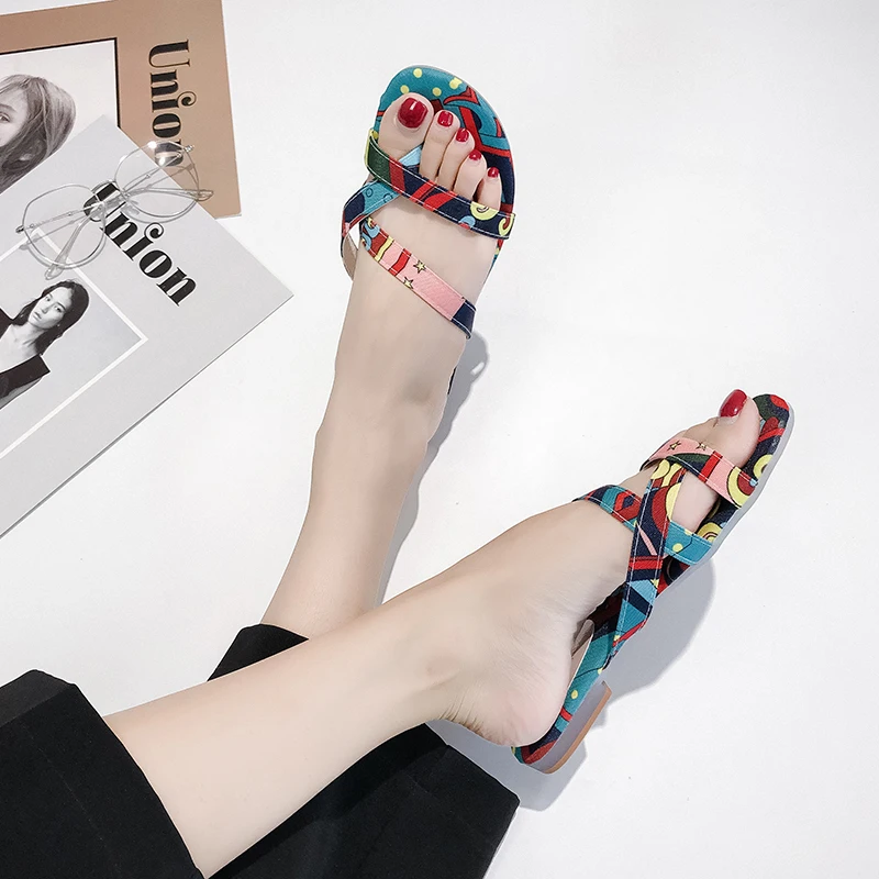 Flower Print Sandals Women Clip Toe Slippers Ladies Narrow Band Flip Flops Open Flat Female Summer Beach Shoes 2019 | Обувь