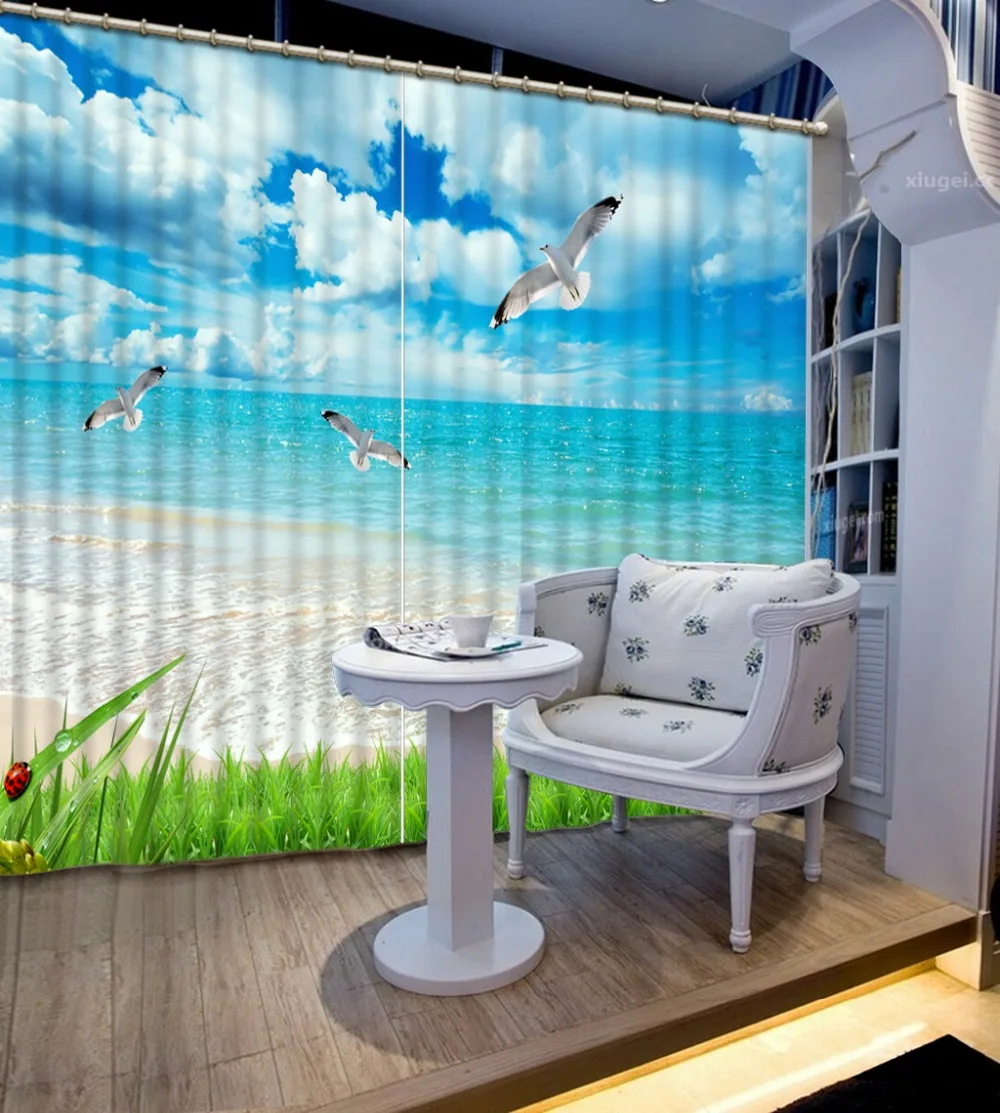 

Cool Fashion Beach Blackout 3D Curtain For Window Modern Bedroom Curtains Photo Printed Sheer Curtains
