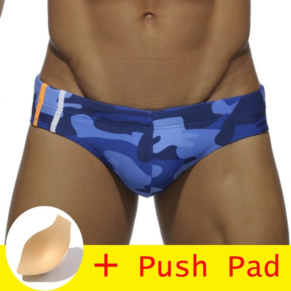 blue Camouflage pad 17 видов стилей одежда для плавания, мужские плавки с пуш-падом, сексуальный купальный костюм, водонепроницаемые плавки для плавания, шорты для купания - Цвет: blue Camouflage pad