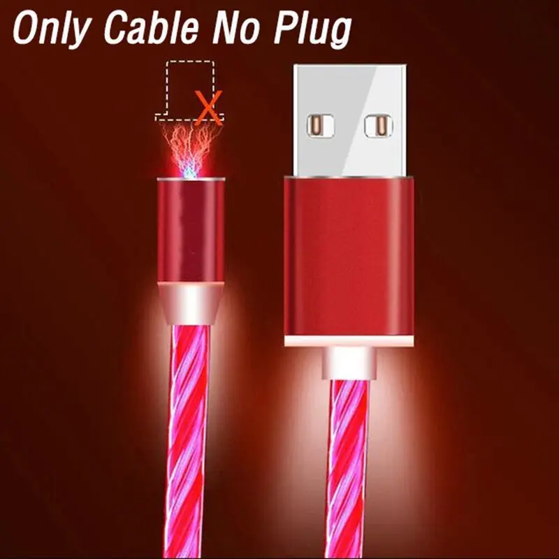 Red Cable No Plug Titok светодиодный светящийся струящийся Магнитный Кабель зарядного устройства микро-usb светящийся Usb type C зарядный кабель для samsung huawei Xiaomi Redmi - Цвет: Red Cable No Plug