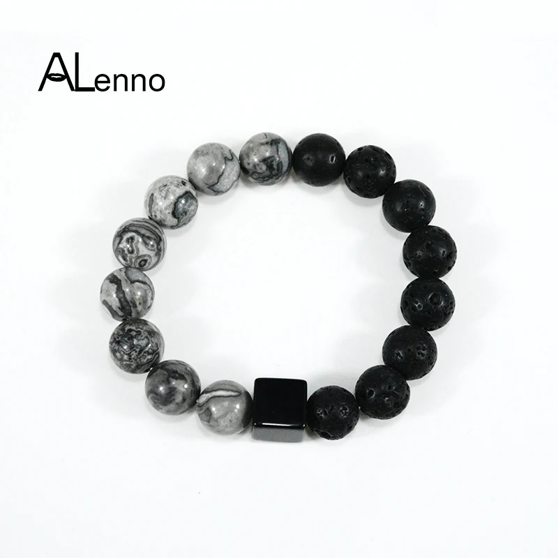 ALenno 10 мм натуральный камень Пикассо и Лава оникс Quadrel Сделай Сам бусины ручной
