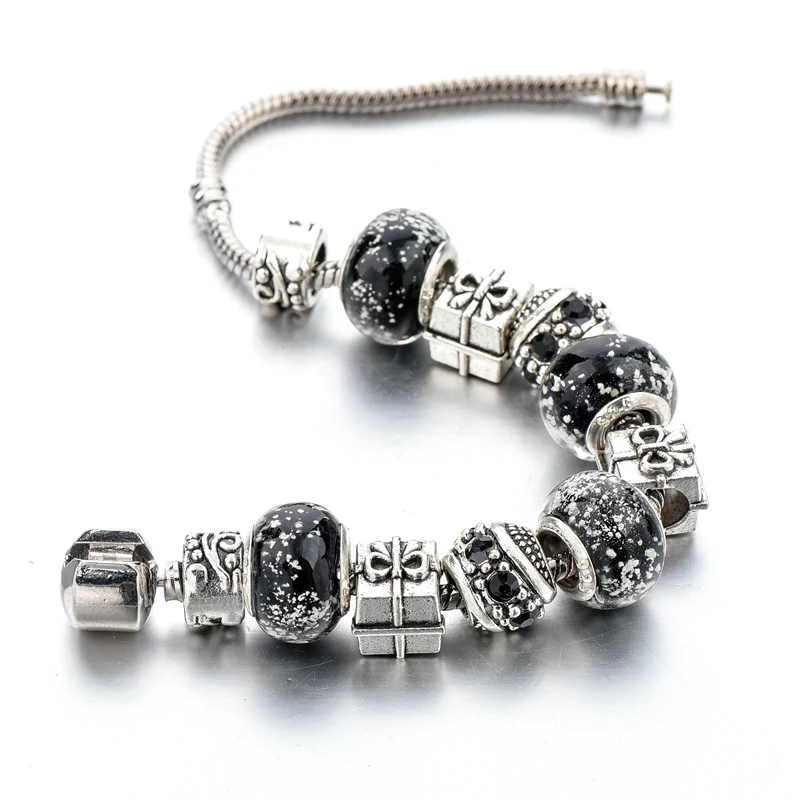 Szelam черные браслеты с подвесками для женщин серебряные муранскими бусинами
