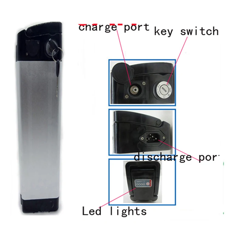 

36V 8Ah Silver Fish Lithium Battery for 36V 350W 500W Ebikes Electric Scooters with 42V 2A Charger and BMS
