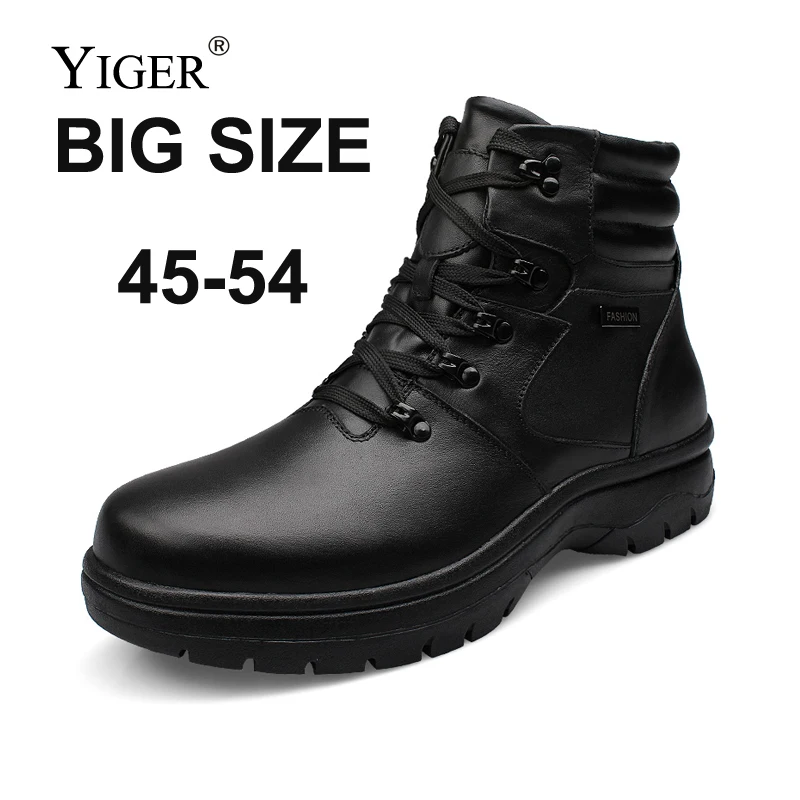 

YIGER SUPER BIG SIZE 45-54 Men Snow boots Winter Martins boots genuine leather man Cotton shoes male lace-up casual snow boots
