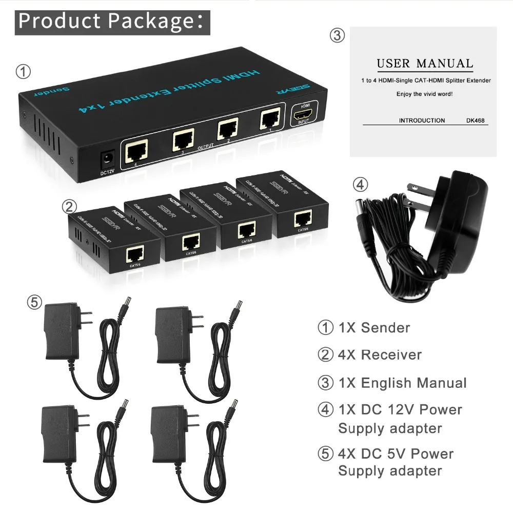 Удлинитель HDMI 196ft разветвитель 1x4 удлинитель от 1 до 4 по Cat5e/Cat6 Ethernet кабель 60 м