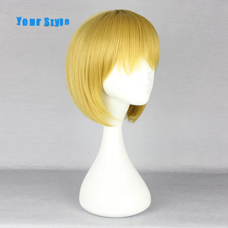 Парик для косплея из коротких прямых синтетических волос желтого розового