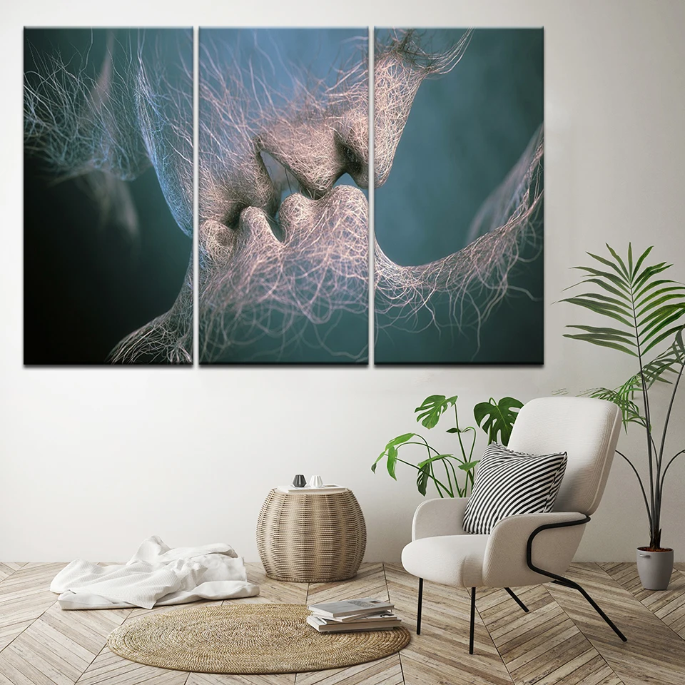 

Abstract Blue Man Woman Love Kiss HD Prints Canvas Posters Framework 3 Pieces Paintings Wall Art Picture Living Room Home Decor