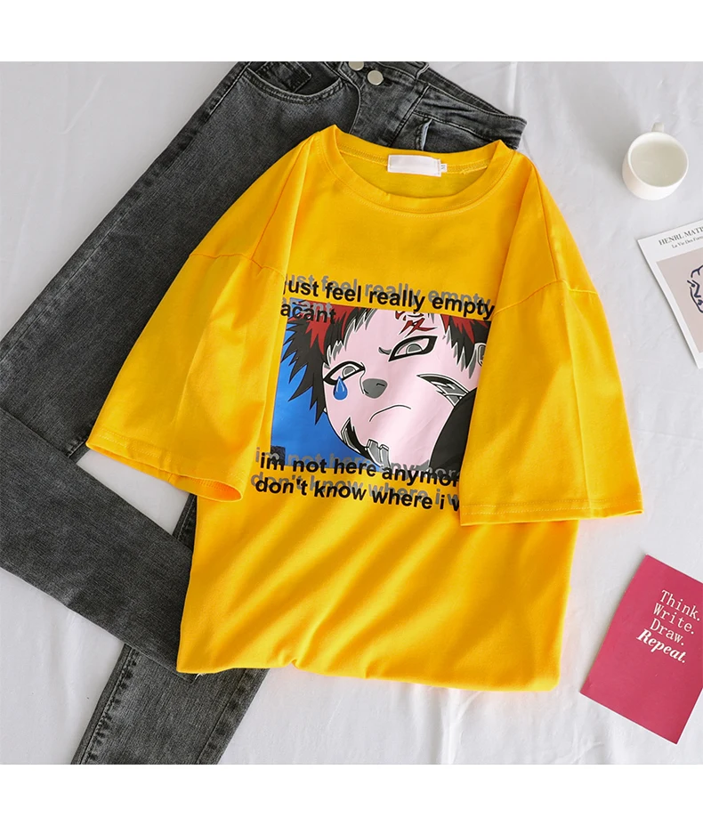 Одежда для пар, свободные футболки для женщин, Harajuku, японский мультяшный аниме, простая универсальная уличная футболка унисекс, летняя футболка, топ