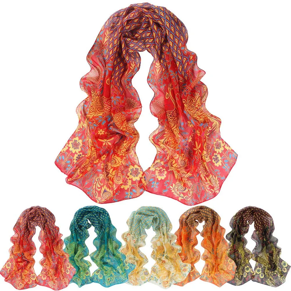 Peacock Pattern long Soft Silk Chiffon scarf Shawl Wrap Honorable queen Women Scarf Scarves winter warm echarpe hiver femme 40 | Аксессуары