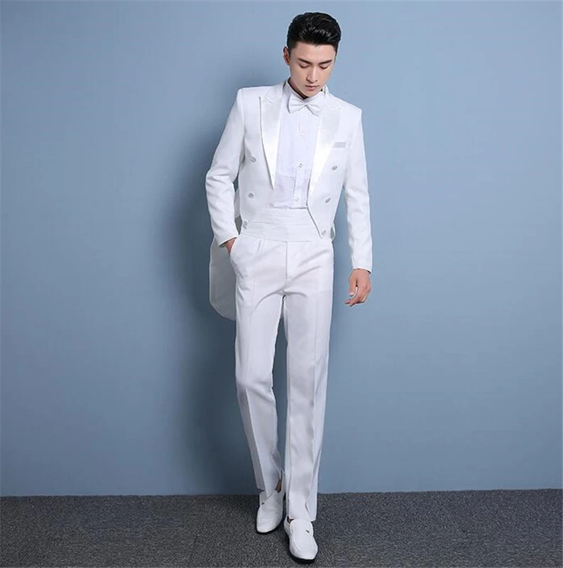 На заказ белый 2 шт Slim Fit мужской костюм жениха хвост смокинги для свадьбы