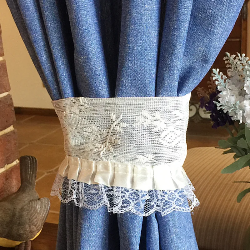 Американский стиль полузанавес светильник синяя клетчатая джинсовая Короткая