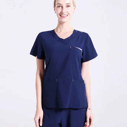 navy blue purple Модные спецодежда медицинская скраб наборы для ухода за кожей одежда больницы врачей медсестер Форма Зубная клиника салон красоты спецод - Цвет: navy blue purple