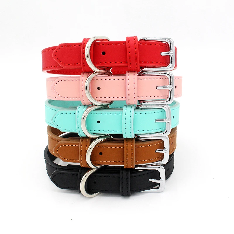 PU Leather Solid Soft Colorful Pet Dog Collar For Small Medium Large Dogs Neck Strap Adjustable Safe Puppy Kitten Cats Collar