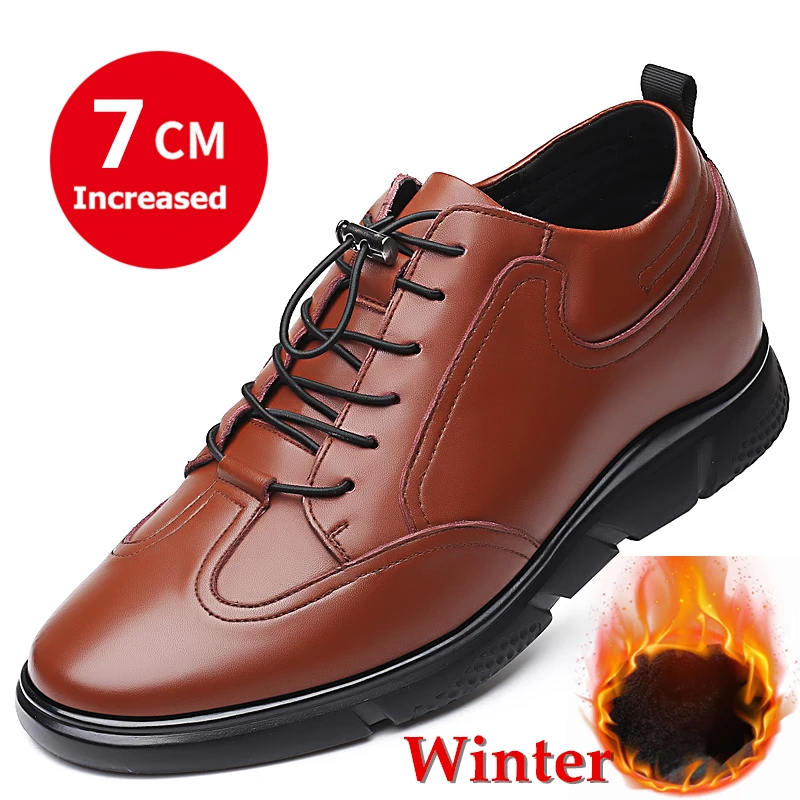 Winter 7 CM Brown Misalwa/5 см/7 см, увеличивающие рост, кожаные повседневные мужские кроссовки, модная мужская обувь, увеличивающая рост, удобная повседневная обувь для молодых мужчин - Цвет: Winter 7 CM Brown