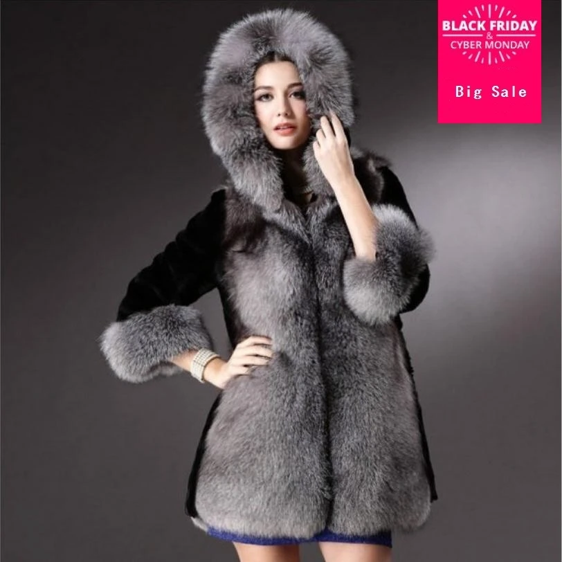 Winter warm imitation fox fur coat Korean version women 's fox fur women' s faux fox fur hooded thicker warm coat J19