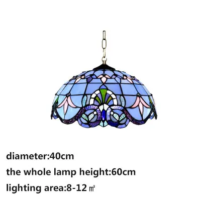 dia 40cm blue Витражный Стеклянный Подвесной Светильник Тиффани-барокко подвесные светильники для дома, гостиной, столовой цепи подвесные светильники E27 90-260V - Цвет корпуса: dia 40cm blue