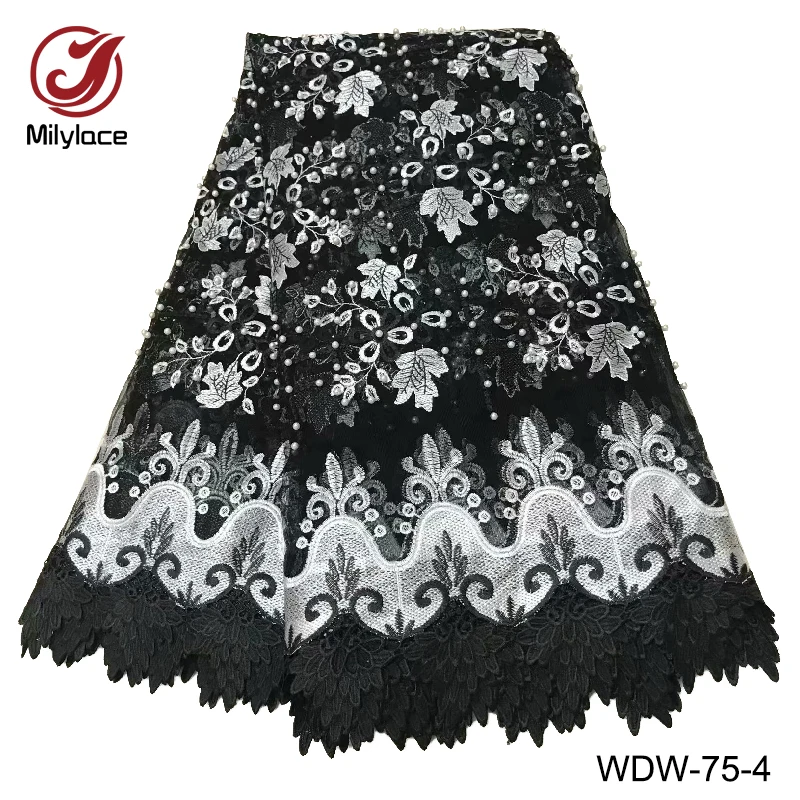 

Latest african french lace fabric with beads design nigerian embroidery tulle lace fabric hot selling tissue lace fabric WDW-75