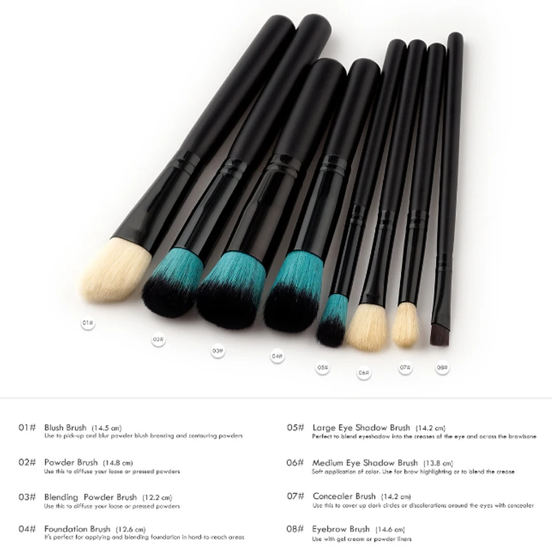 2018 8pcs Professional Makeup Set Blue Black Peak Powder Blush Foundation Eyeshadow Fan Brush Setpincel maquiagem | Красота и