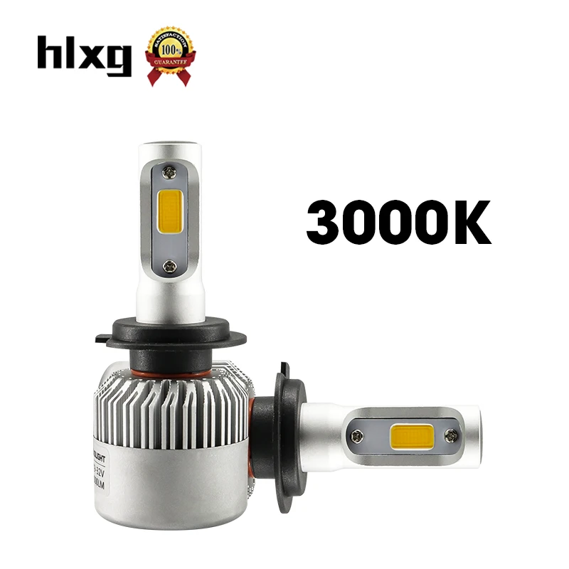 Hlxg 2 шт. 8000LM 72 Вт Led H4 3000K лампы COB чипы H7 Автомобильные светодиодные H3 H11 H8 9005 HB3 9006 HB4