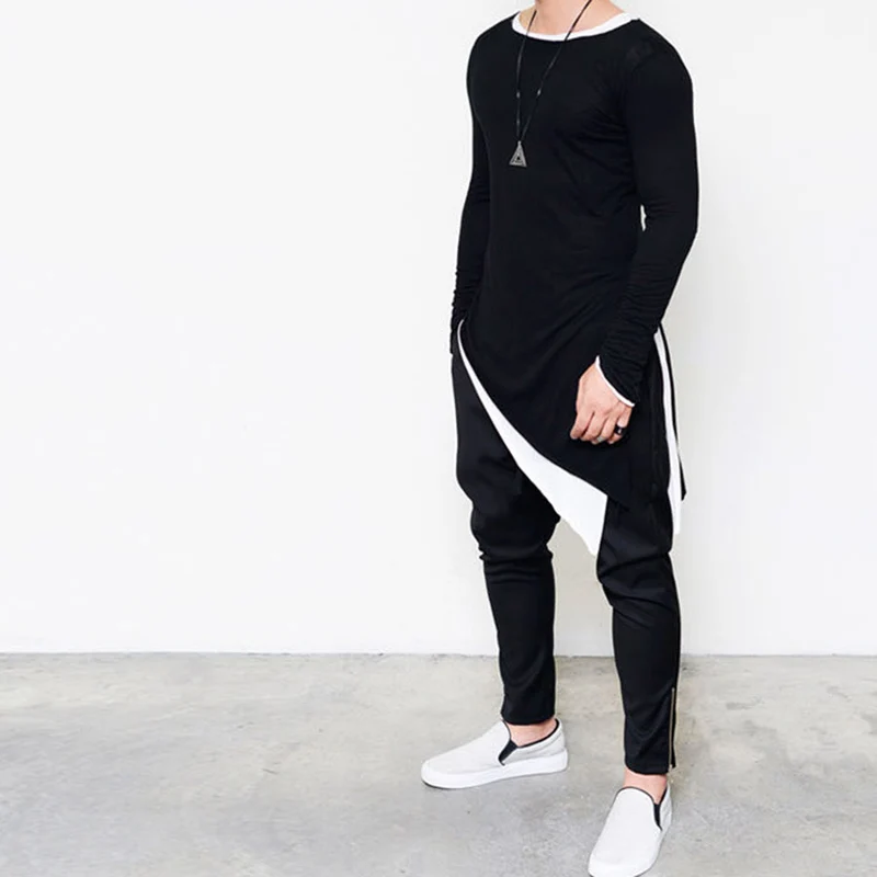 Idopy Мужская футболка в стиле хип-хоп ассиметричная удлиненная хипстерская