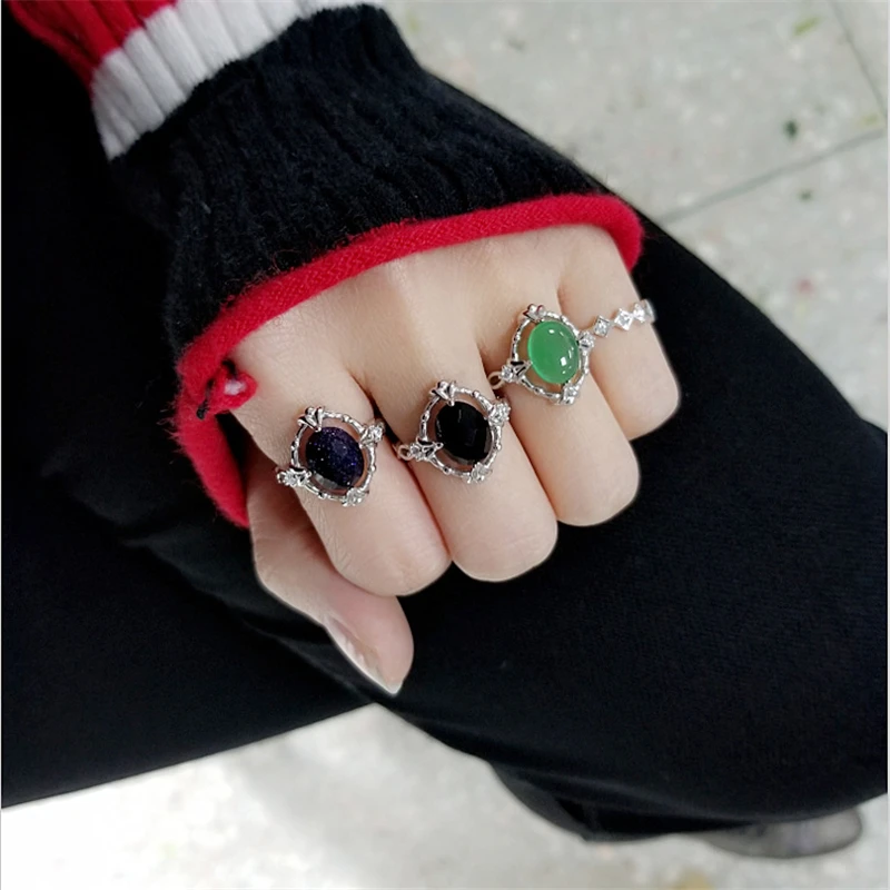 С натуральным драгоценным камнем 925 пробы серебро Винтаж кольцо S925 натуральное