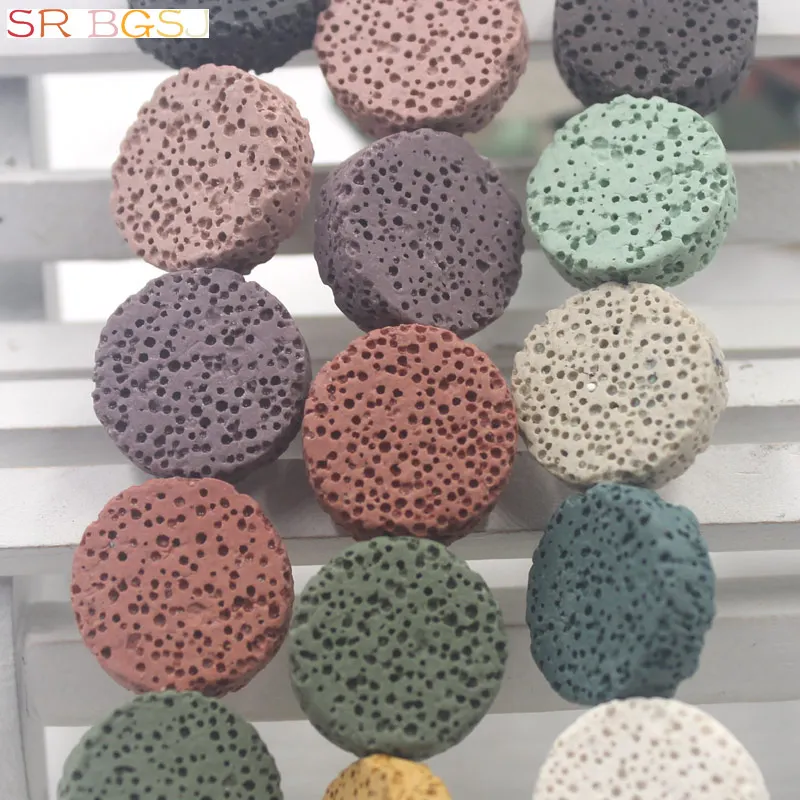 Бесплатная доставка 20x20 мм Красочные натуральные плоские круглые бусины из лавы