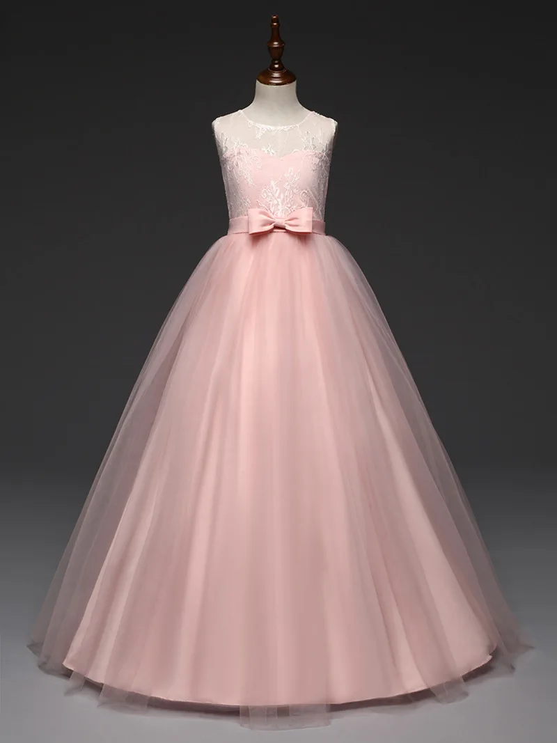 Teenage Kids Flower Dresses Wedding Gown Floor Length Mint Green Lavender Peach Party Gowns Dress for Girls 4-12 To 14 Years | Детская