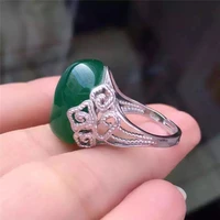 kjjeaxcmy jewelry 925 sterling silver inlaid natural green chalcedony female ring retro pattern simple and generous oval jade