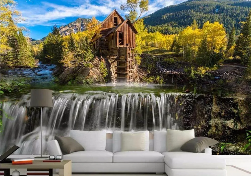 Обои 3D с изображением лесного водопада стереоскопические декоративные обои в