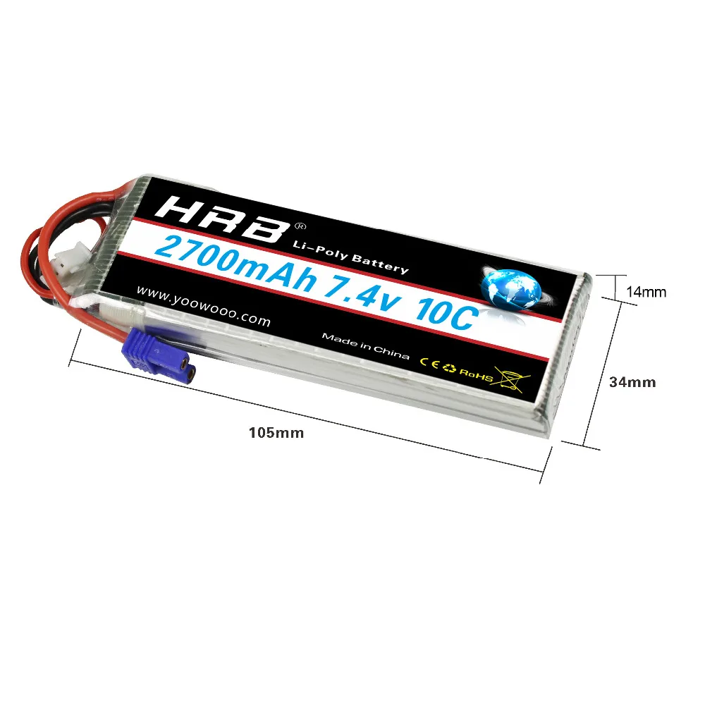 HRB Lipo 2S Аккумулятор 7,4 V 2700mah EC2 Hubsan x4 h501s 10C-20C RC Bateria Drone AKKU для вертолета самолета квадрокоптера