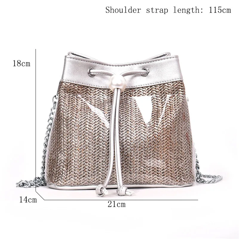 Женская прозрачная маленькая пляжная сумка-мешок летняя соломенная сумка с