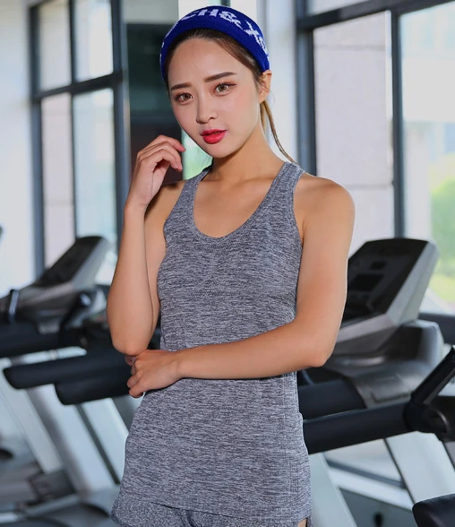 Gray Blesskiss бесшовный топ для йоги, Спортивная футболка для женщин, майка для фитнеса, женская спортивная одежда, майка, футболка - Цвет: Gray