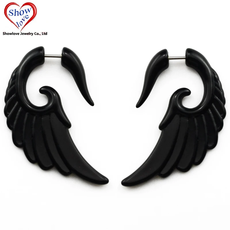 D Showlove-2pcs, черные акриловые ушные спирали, поддельные Обманщики, спиральные ушные конусы, растяжки, расширитель, пирсинг, ювелирные изделия - Окраска металла: D