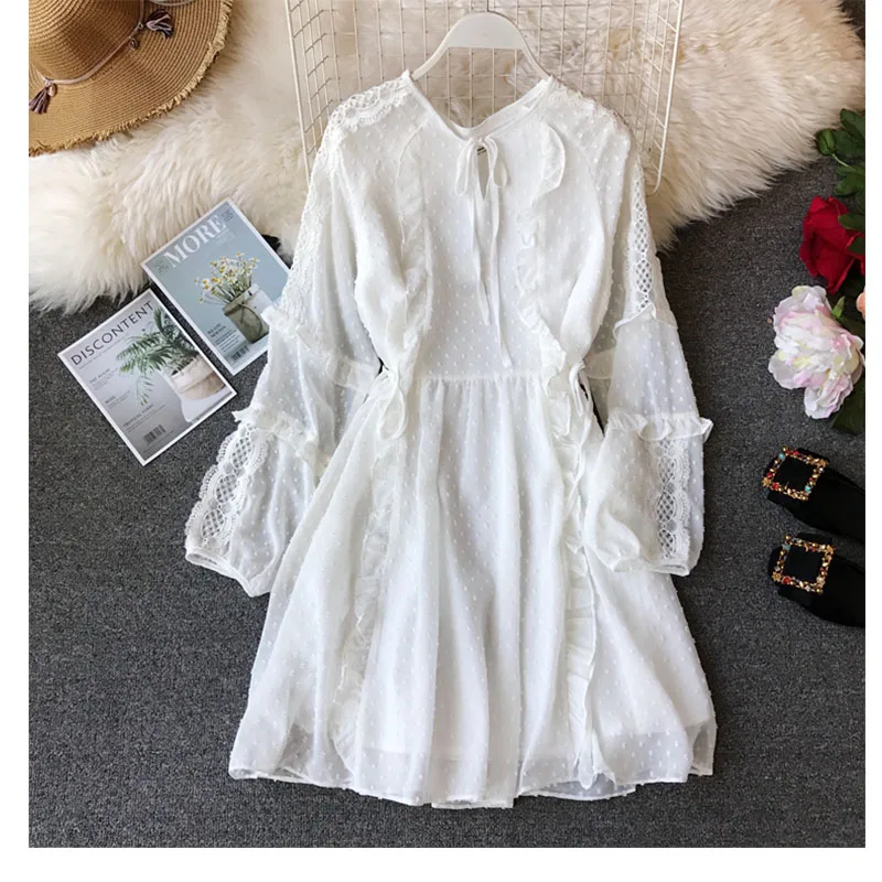 Женское платье с круглым вырезом элегантное богемное средней длины лето-осень |