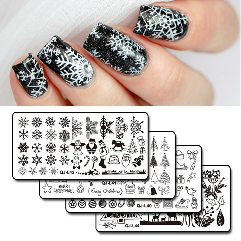 1 шт. прямоугольная Рождественская штамповка для ногтей шаблон снежинки зимние