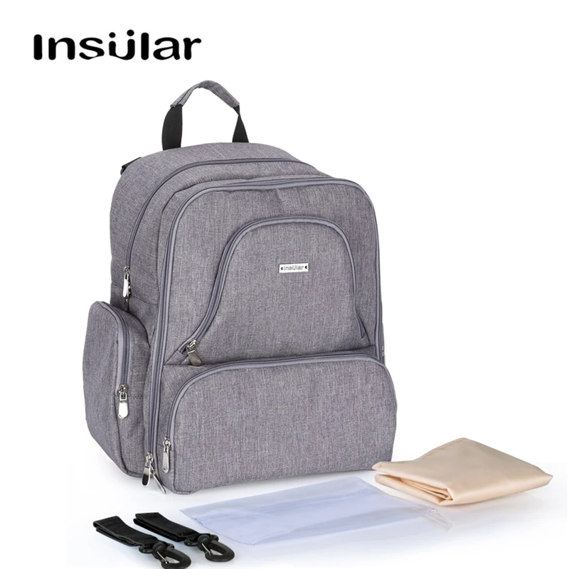 INSULAR универсальная сумка для подгузников рюкзак мам серый/черный с ремнями
