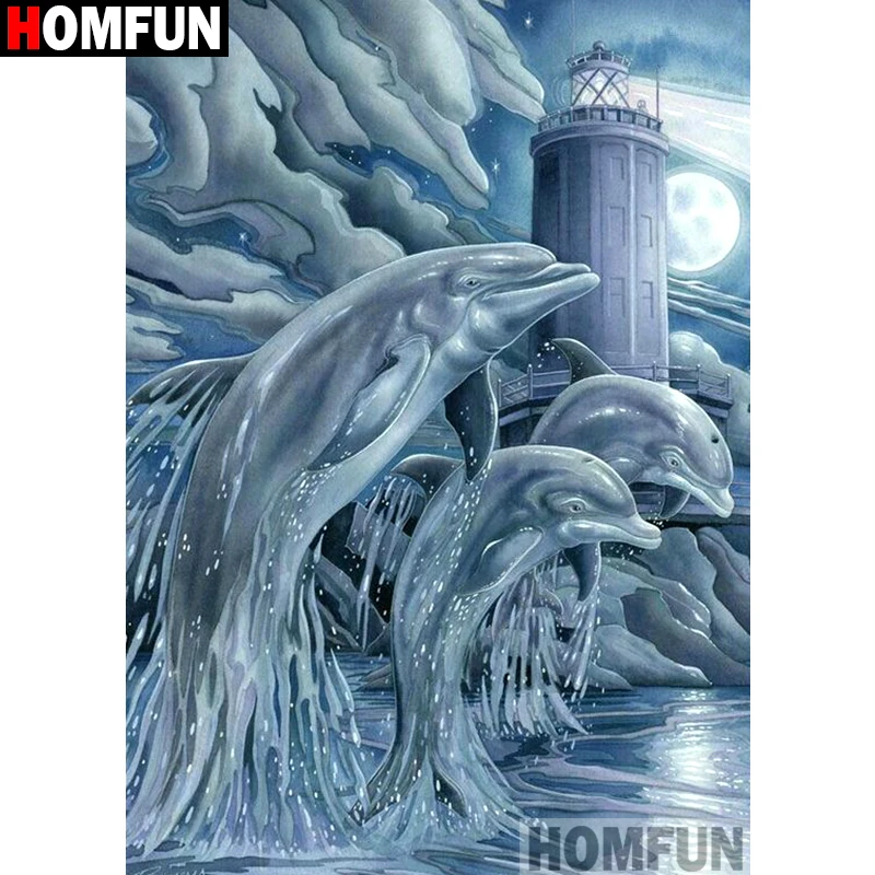 HOMFUN полная квадратная/круглая дрель 5D DIY алмазная живопись &quotДельфин&quot вышивка