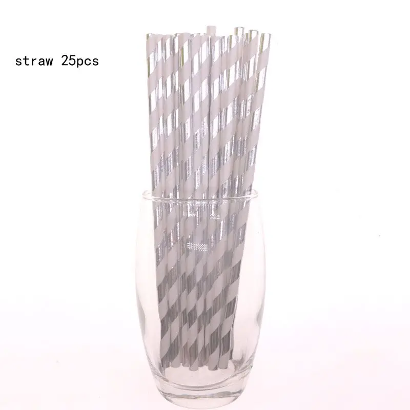 Straw25pcs Золотая фольга бумажные одноразовые столовые салфетки тарелка чашка с днем рождения свадьба Вечеринка День Рождения украшения принадлежности для детей - Цвет: Straw25pcs