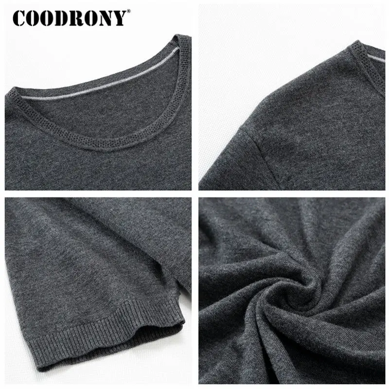 COODRONY, мужской свитер с коротким рукавом, Осень-зима, кашемировый пуловер, мужской свитер из мериносовой шерсти, Мужской Повседневный пуловер с круглым вырезом, Homme 341
