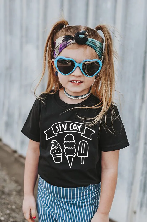 Летняя Забавная детская футболка детские футболки с надписью Stay Cool модные милые