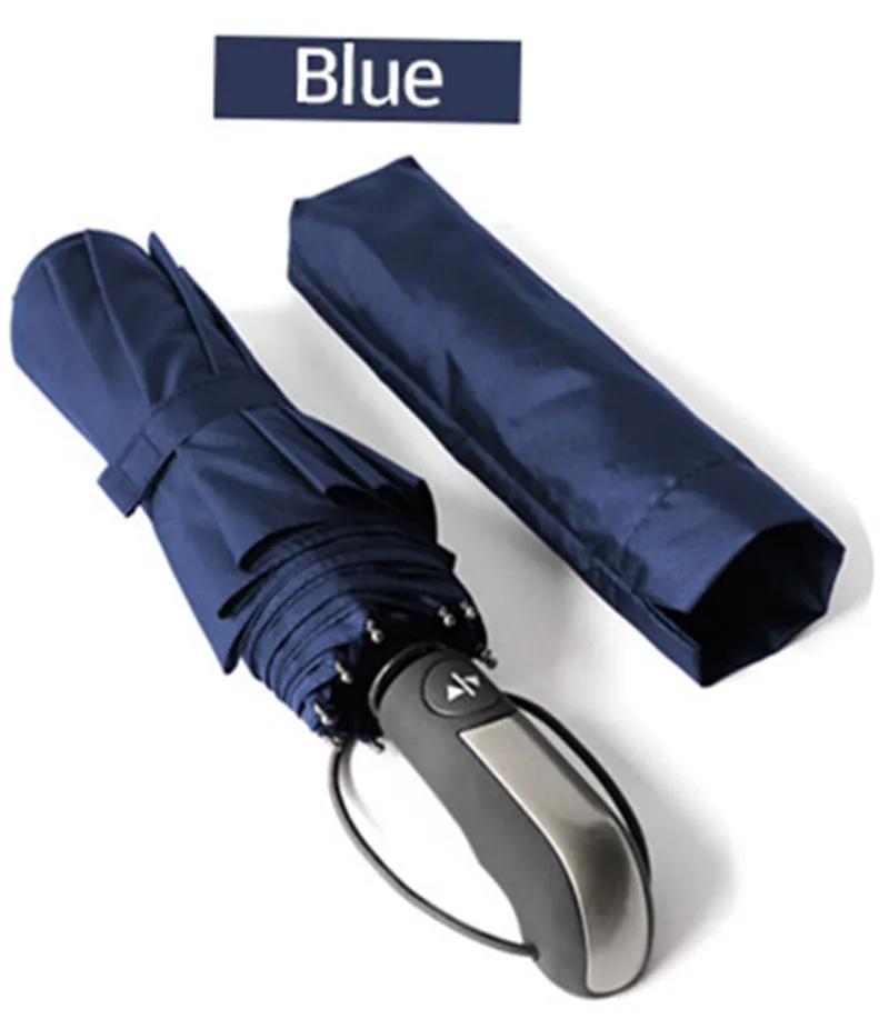 Blue Ветростойкий полностью автоматический зонт от дождя для женщин и мужчин 3 складной подарок большой зонт 10 к компактный дорожный бизнес автомобильный зонтик - Цвет: Blue