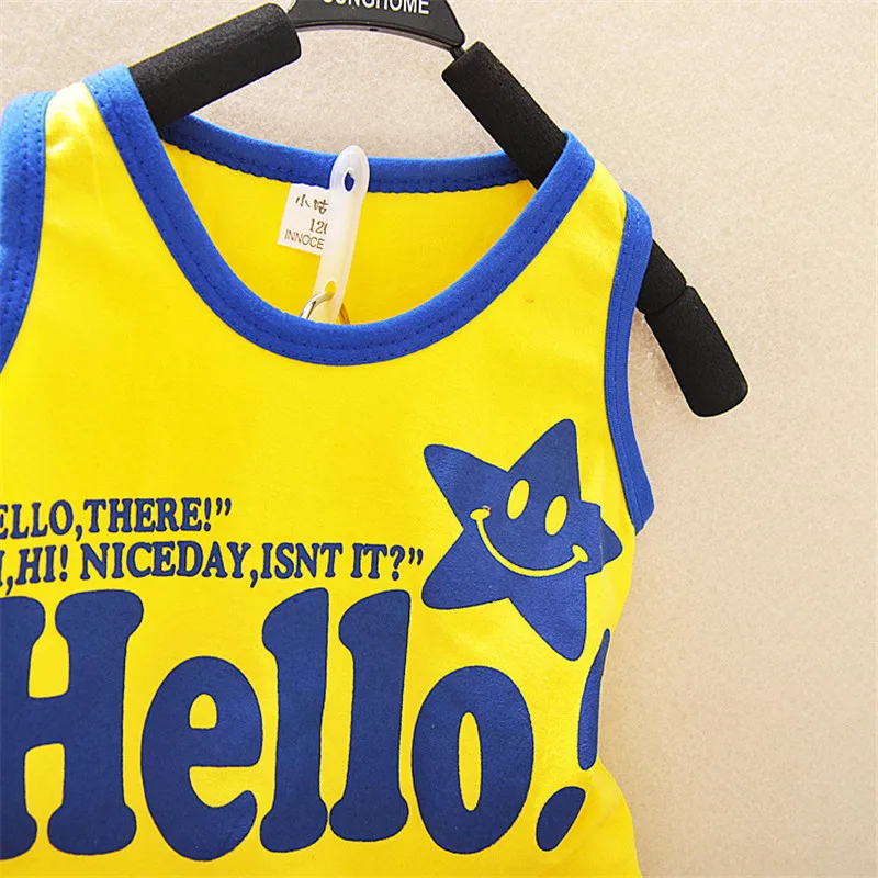 Boys Set Vest+Pants New Cartoon Summer Hello Letter Causal Boy Vest Short Pants Kids Clothes 1-3T Children's Clothing Sets |