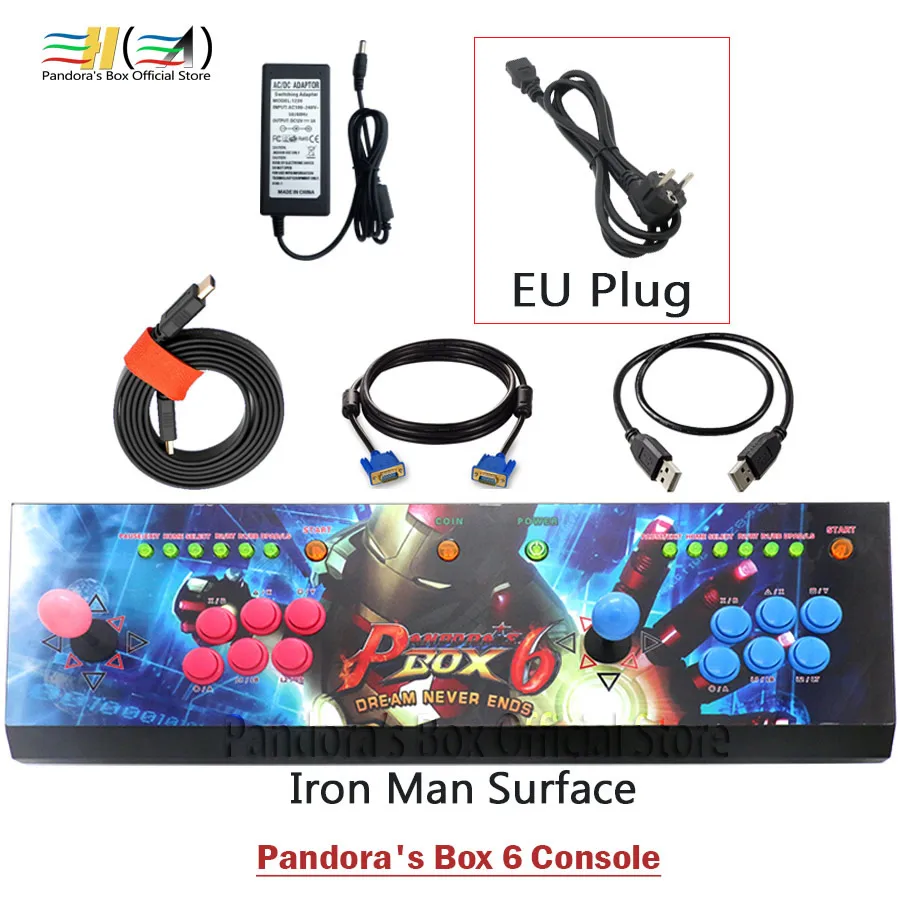 PDB6 Iron Man EU Ящик Пандоры 6 1300 в 1 игровая консоль комплект Аркада 2 игроки могут добавлять 3000 игры HDMI VGA usb джойстик для ПК видео игры ps3 - Цвет: PDB6 Iron Man EU