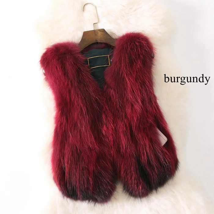 burgundy Для женщин мода натурального меха лисы волос зимний теплый жилет Топ WB121 - Цвет: burgundy