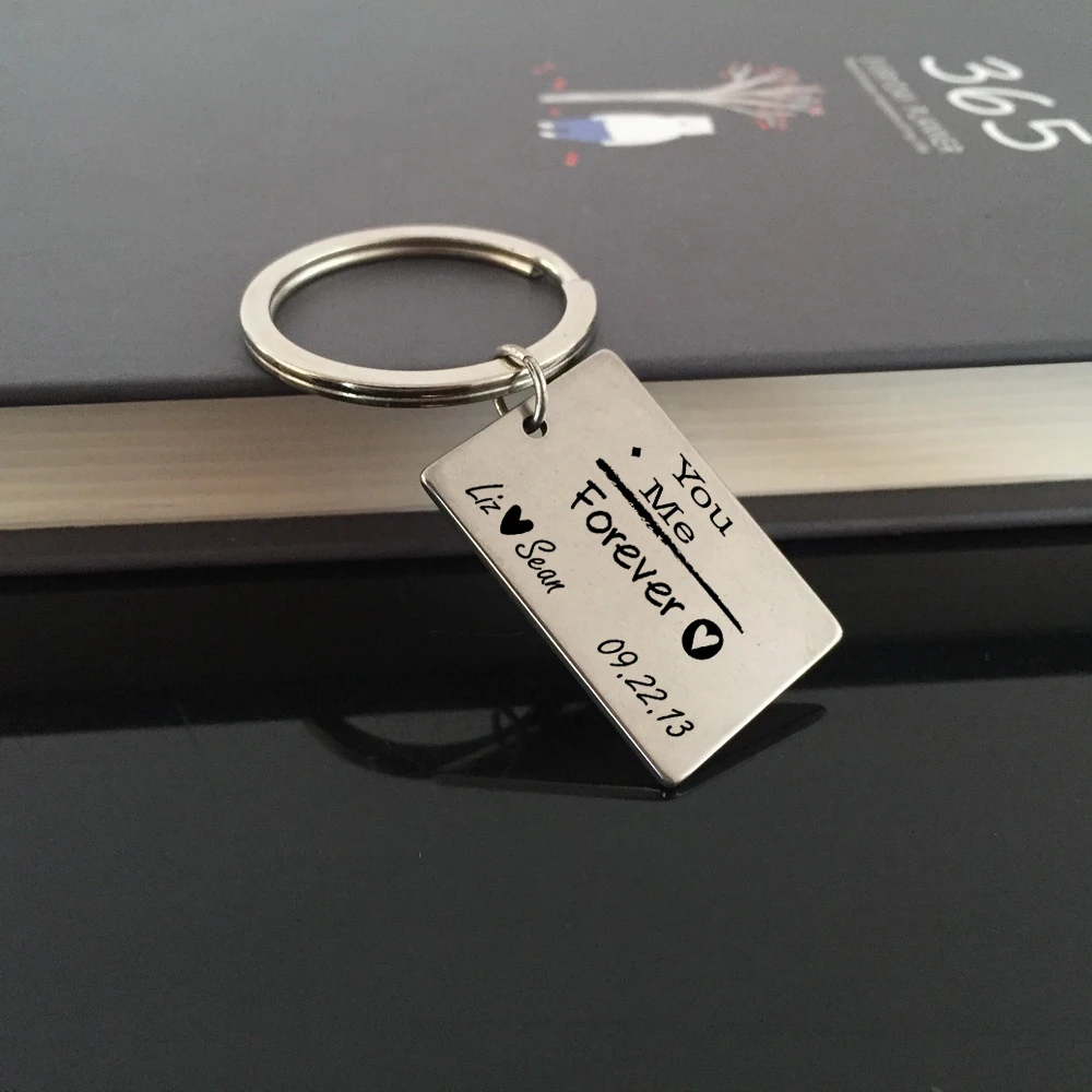 Custom name and data Fashion Key Chain Engraved Heart You Me Forever Holder Couples Special Anniversary Valentine's Gifts | Украшения и