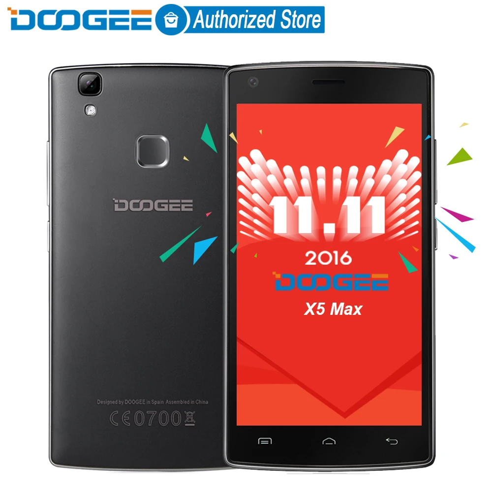 Doogee X5 Макс отпечатков пальцев мобильные телефоны 5.0 InchHD 1 ГБ RAM + 8 ROM MT6580 Android6.0 Dual SIM
