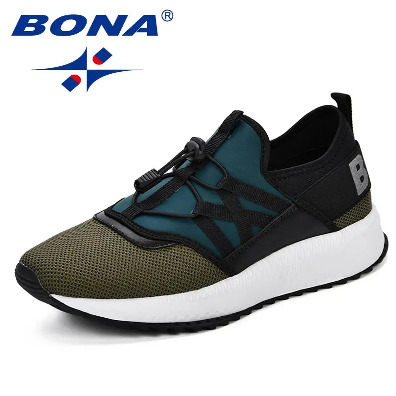 BLACKISH GREEN BONA/мужская повседневная спортивная обувь; мужские кроссовки; Sapato Masculino; сетчатая обувь; дышащая обувь для бега; обувь из сетчатого материала для бега на открытом воздухе - Цвет: BLACKISH GREEN